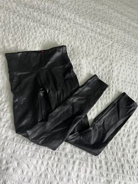 SPANX Black Faux Leather Look Leggings Small Petite
